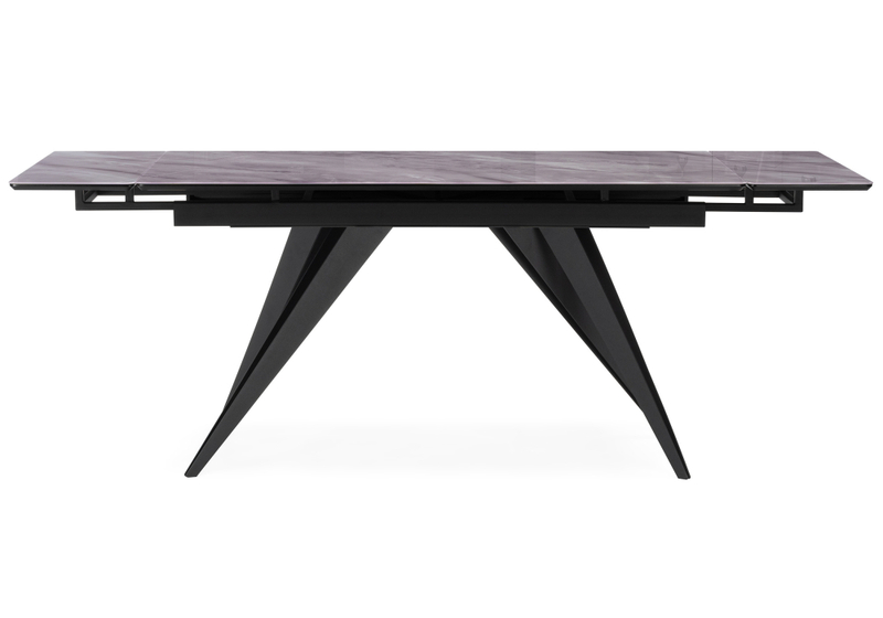 Стол стеклянный, Дарвин 140(200)х80 серый мрамор / черный