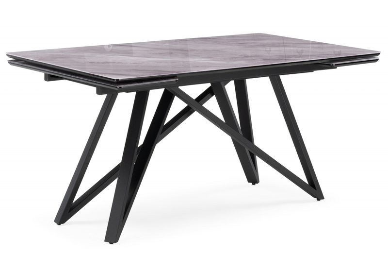 Стол стеклянный, Вилсон 140(200)х80 серый мрамор / черный