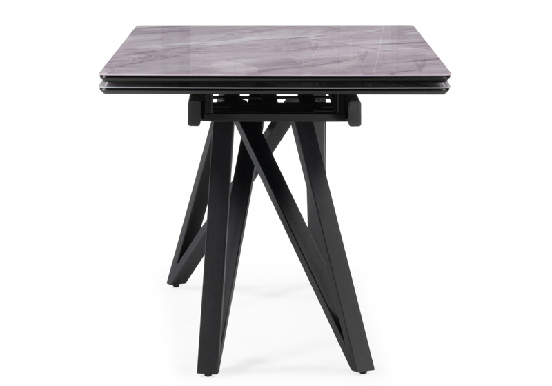 Стол стеклянный, Вилсон 140(200)х80 серый мрамор / черный