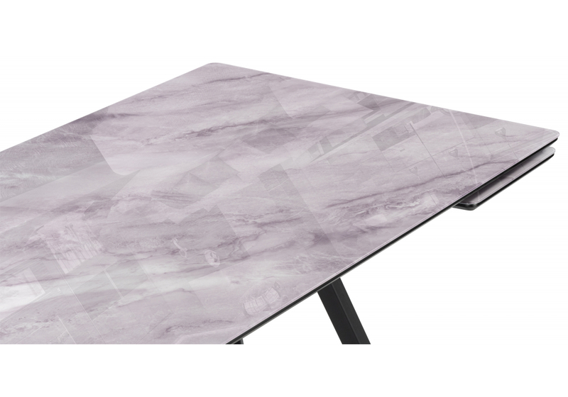 Стол стеклянный, Вилсон 140(200)х80 серый мрамор / черный
