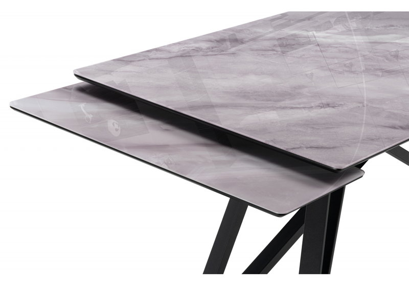 Стол стеклянный, Вилсон 140(200)х80 серый мрамор / черный