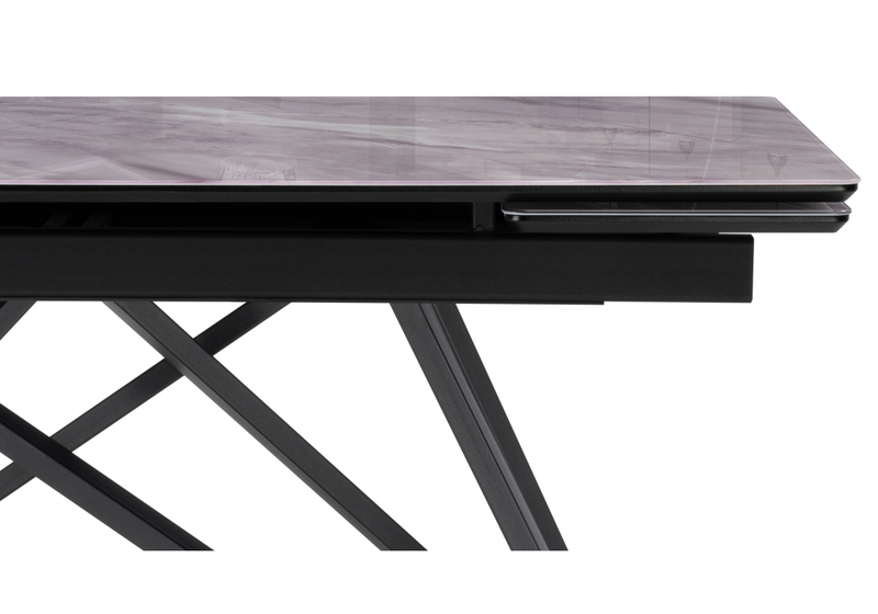 Стол стеклянный, Вилсон 140(200)х80 серый мрамор / черный