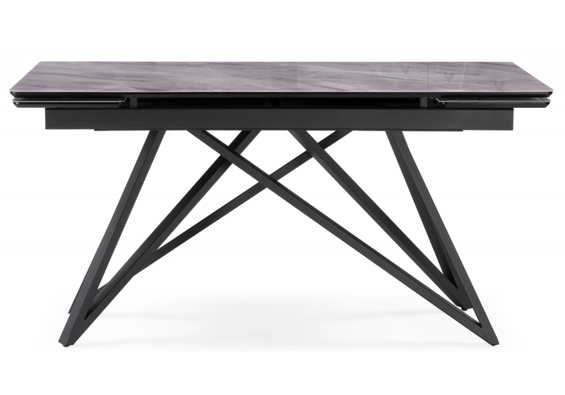 Стол стеклянный, Вилсон 140(200)х80 серый мрамор / черный