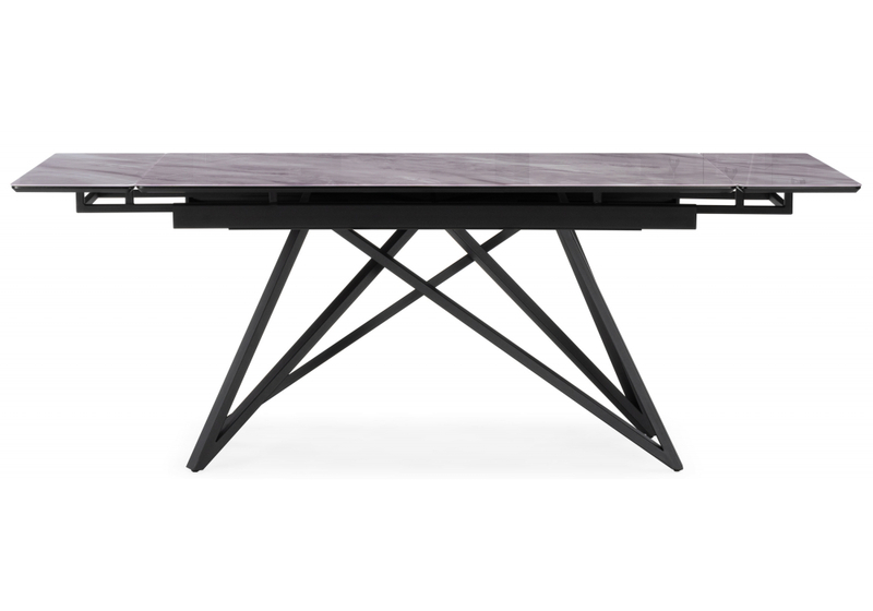 Стол стеклянный, Вилсон 140(200)х80 серый мрамор / черный