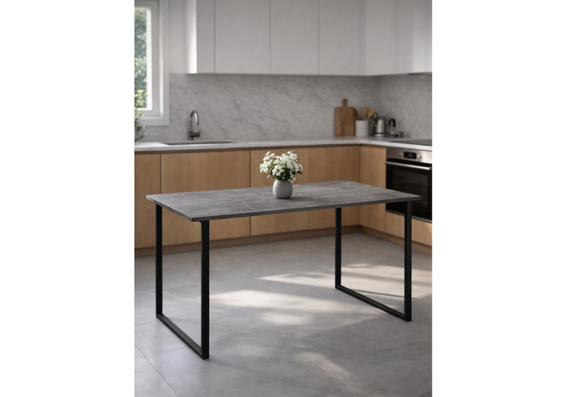 Стол деревянный, Лиман 140 х 80 бетон светлый / черный матовый