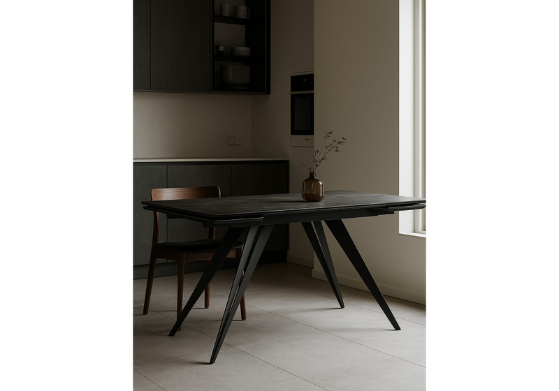 Керамический стол, Дарвин 140(200)х80 серый мрамор larka grey / черный