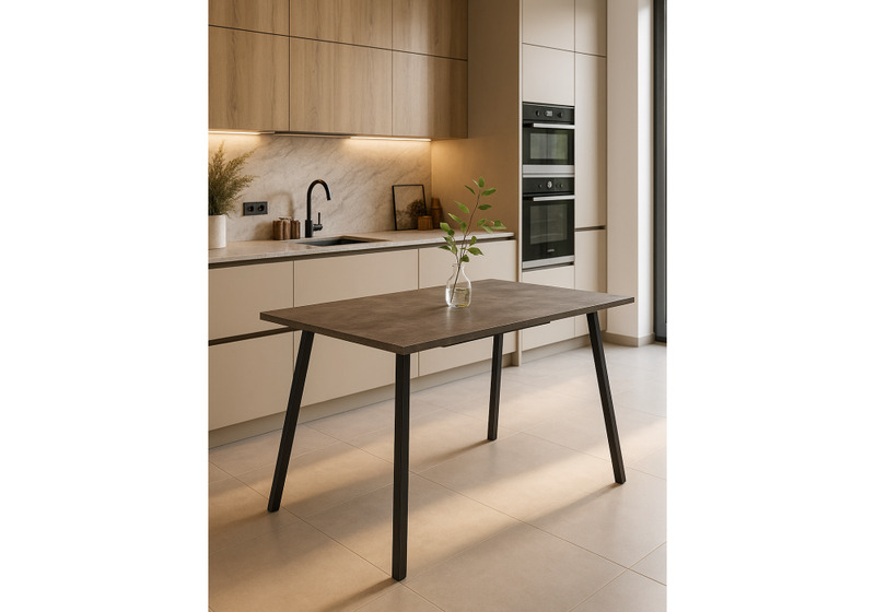 Стол деревянный, Кортни 117 (157) x 77 бетон светлый / черный матовый