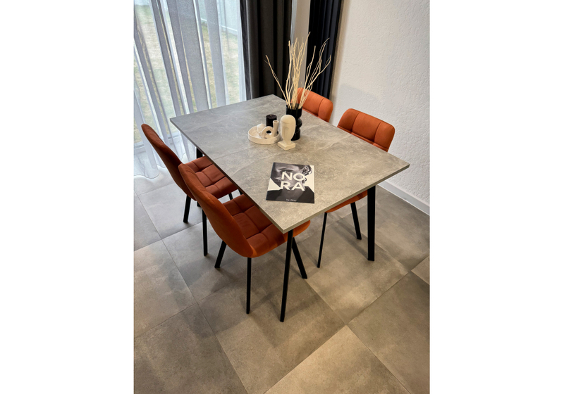 Стол деревянный, Кортни 117 (157) x 77 бетон светлый / черный матовый