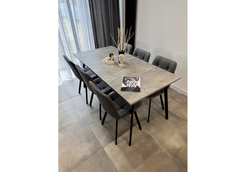 Стол деревянный, Кортни 117 (157) x 77 бетон светлый / черный матовый