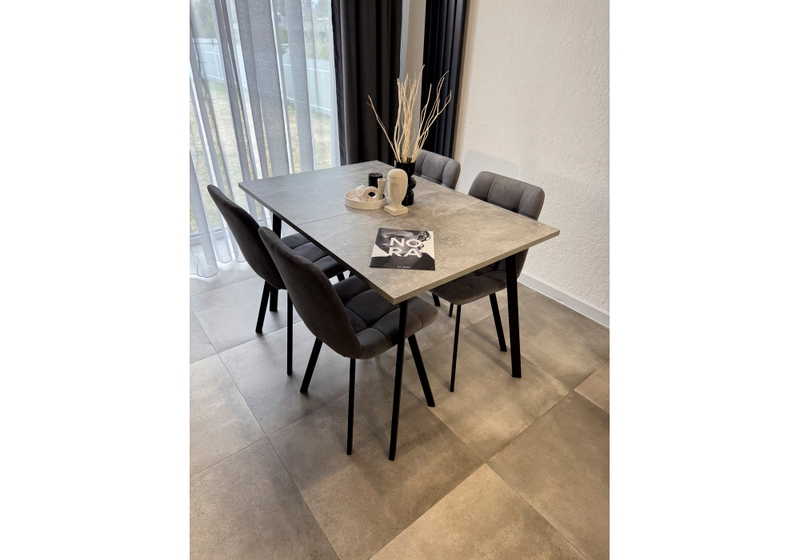 Стол деревянный, Кортни 117 (157) x 77 бетон светлый / черный матовый