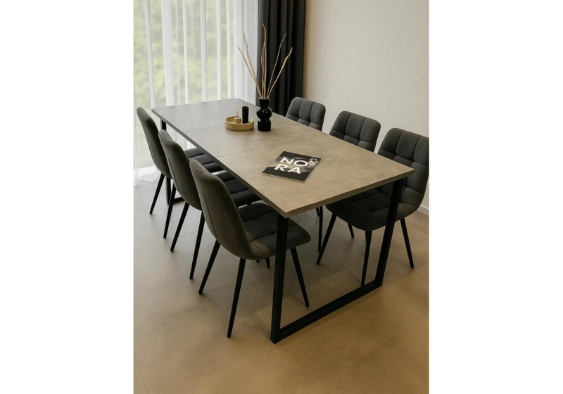 Стол деревянный, Лиман 117 (157) x 77 бетон светлый / черный матовый