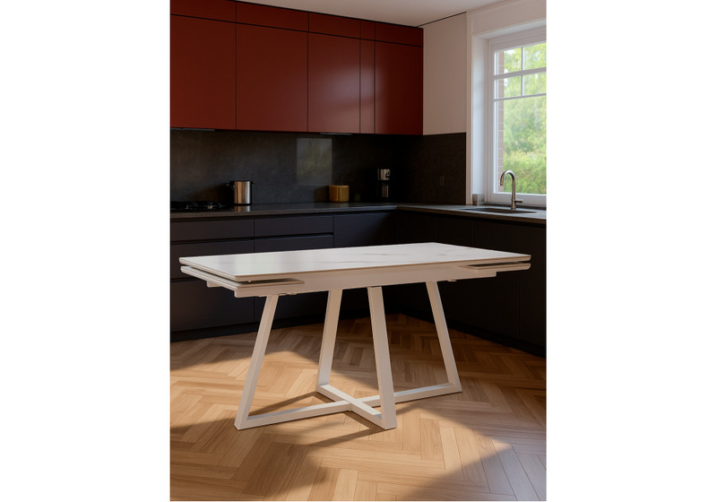 Керамический стол, Памелла 140 (200) х 80 белый мрамор alpin white / snow white / белый