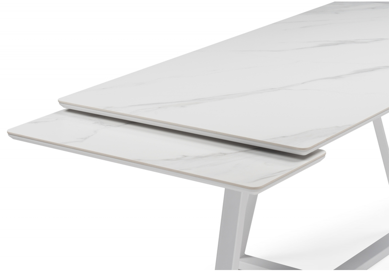 Керамический стол, Памелла 140 (200) х 80 белый мрамор alpin white / snow white / белый