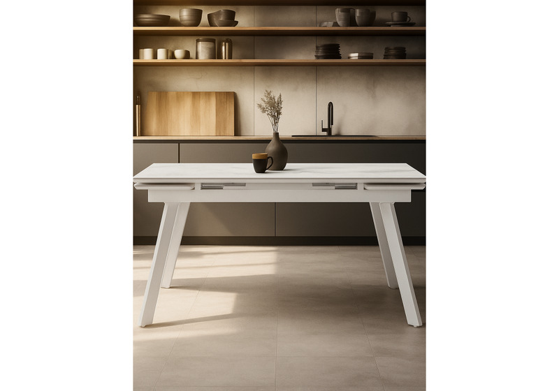 Керамический стол, Норман 140 (200) х 80 белый мрамор alpin white / snow white / белый