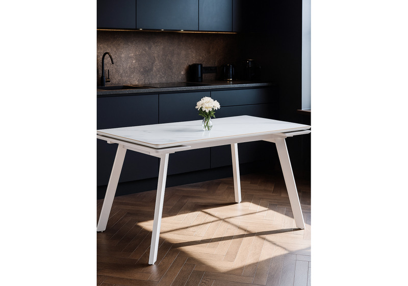 Керамический стол, Норман 140 (200) х 80 белый мрамор alpin white / snow white / белый