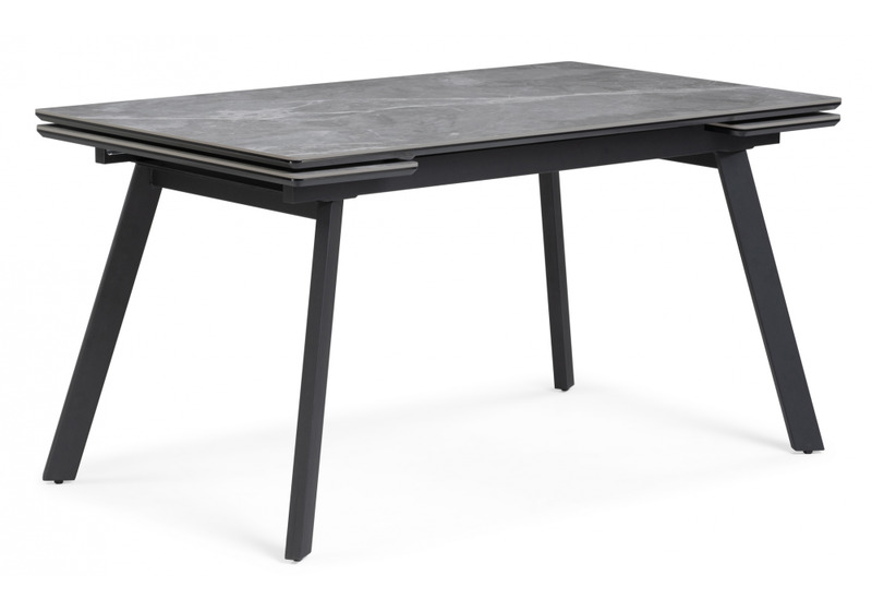 Керамический стол, Норман 140(200)х80 серый мрамор larka grey / черный