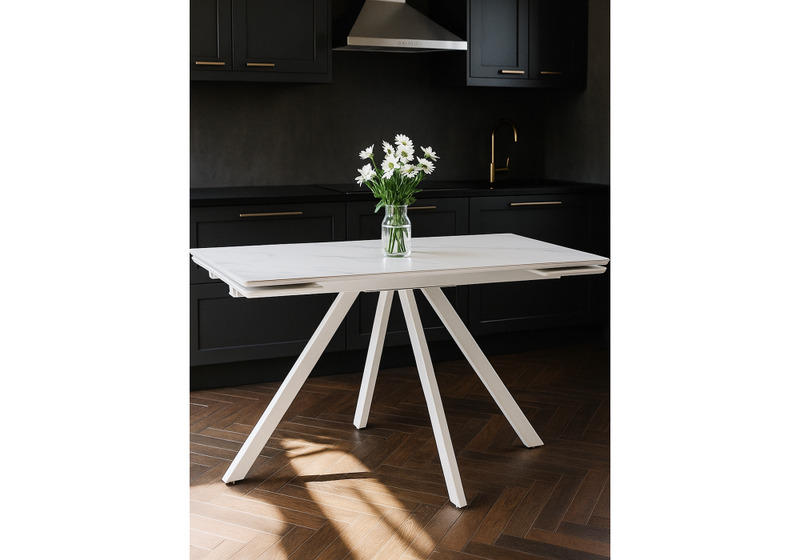 Керамический стол, Вилли 140 (200) х 80 белый мрамор alpin white / snow white / белый