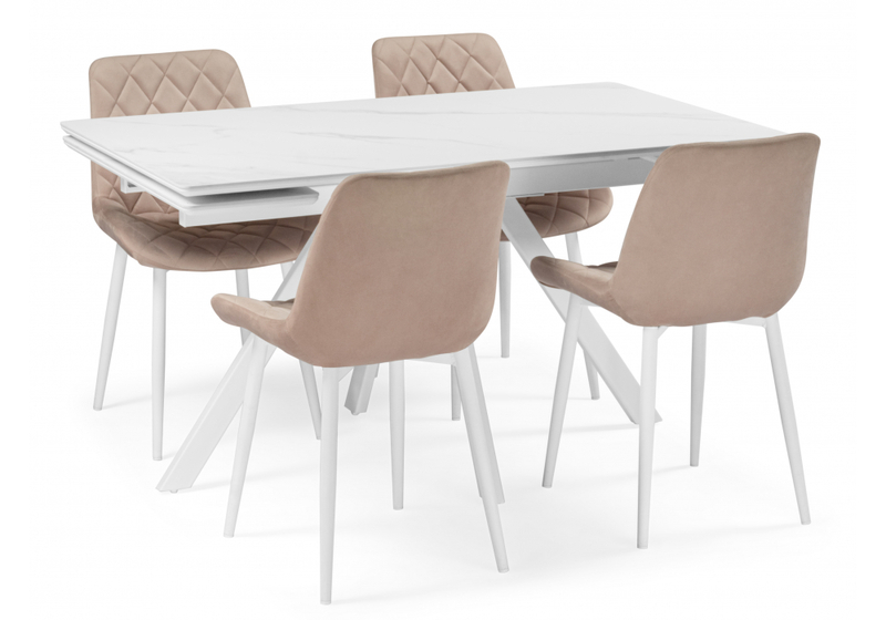 Керамический стол, Вилли 140 (200) х 80 белый мрамор alpin white / snow white / белый