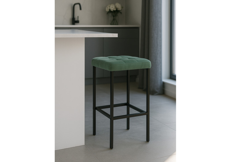 Барный стул, Лофт микровелюр катания изумруд / черный матовый