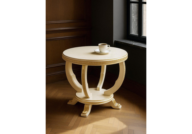 Журнальный стол, Луис круглый слоновая кость / золото