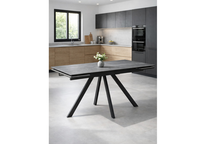 Керамический стол, Вилли 140(200)х80 серый мрамор larka grey / черный