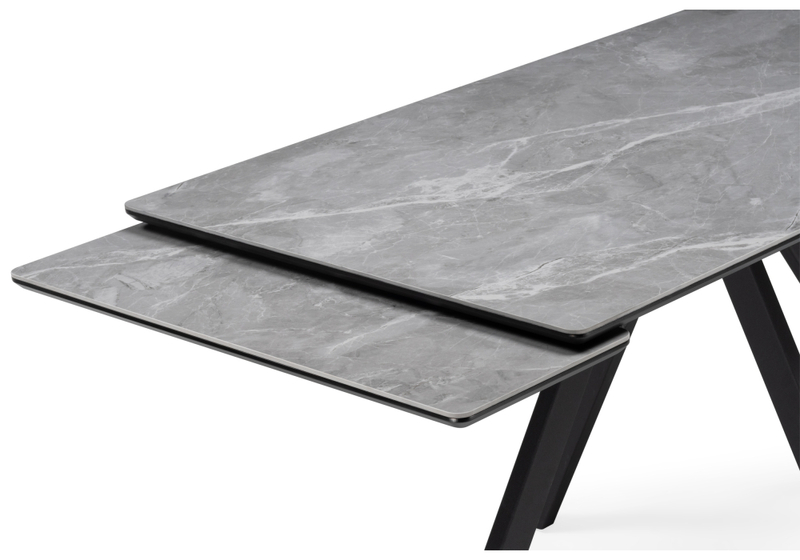 Керамический стол, Вилли 140(200)х80 серый мрамор larka grey / черный