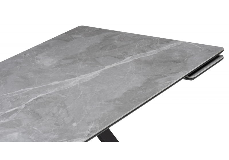 Керамический стол, Вилли 140(200)х80 серый мрамор larka grey / черный