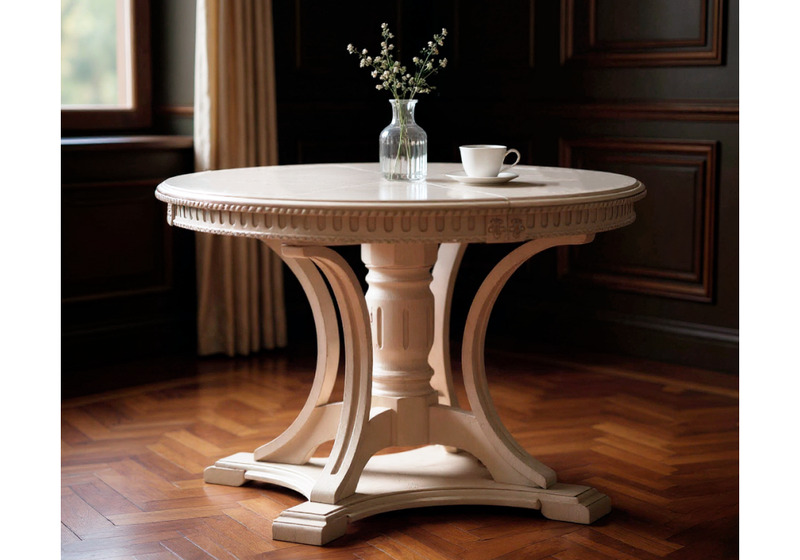 Стол деревянный, Нозеан круглый белый / серебро