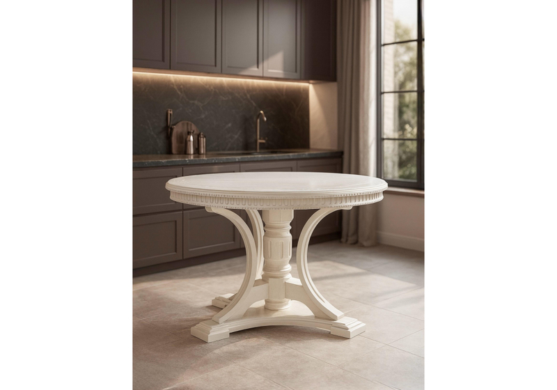 Стол деревянный, Нозеан круглый бежевый / золото