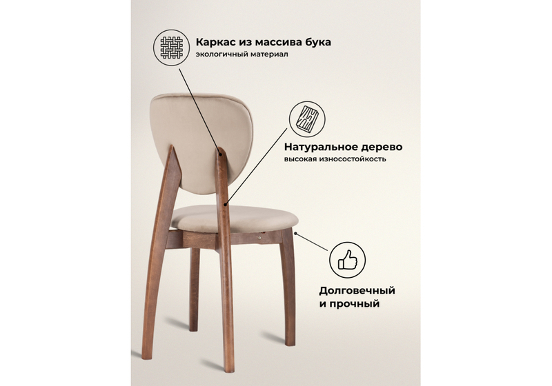 Стул деревянный, Вакимо ткань tenerife beige / миланский орех