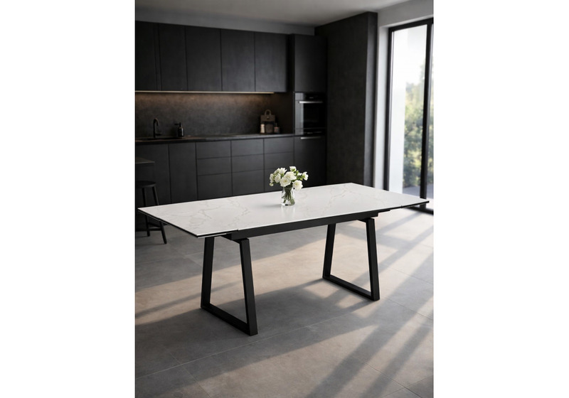 Керамический стол, Джек 140(200)х80 белый мрамор alpin white / черный