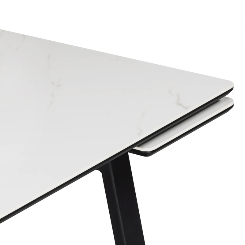 Керамический стол, Джек 140(200)х80 белый мрамор alpin white / черный