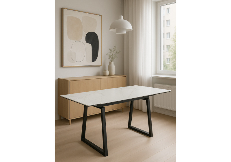 Керамический стол, Джек 140(200)х80 белый мрамор alpin white / черный