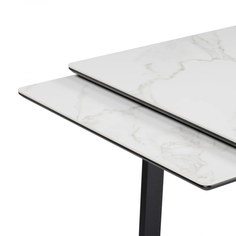 Керамический стол, Джек 140(200)х80 белый мрамор alpin white / черный