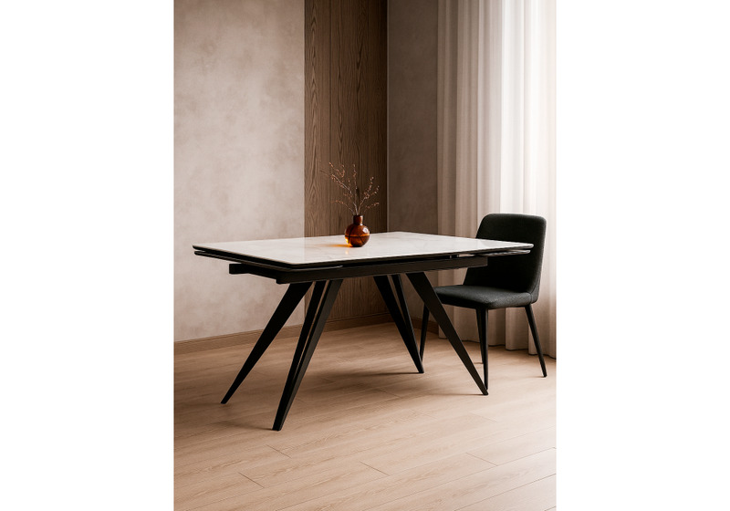 Керамический стол, Дарвин 140(200)х80 белый мрамор snow white / черный