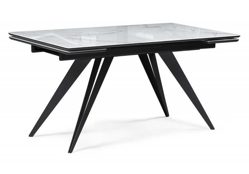 Стол стеклянный, Дарвин 140(200)х80 белый мрамор / черный