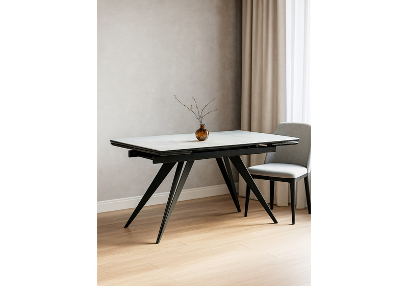 Стол стеклянный, Дарвин 140(200)х80 белый мрамор / черный