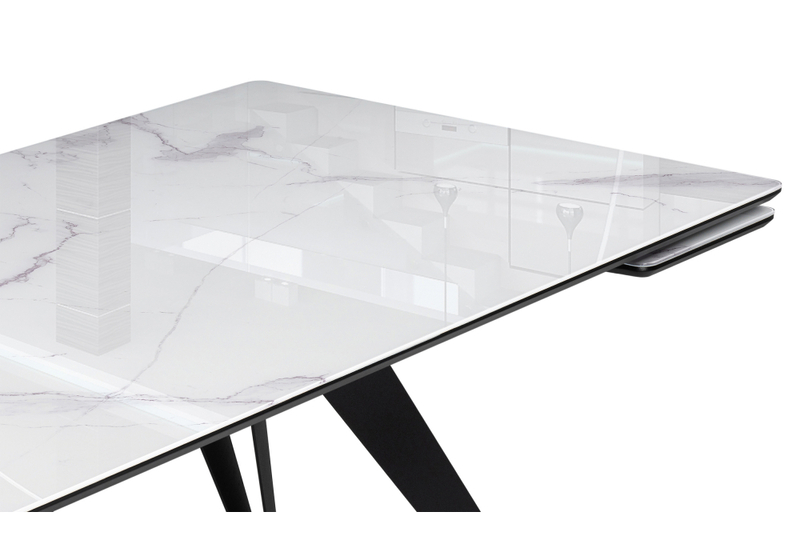 Стол стеклянный, Дарвин 140(200)х80 белый мрамор / черный