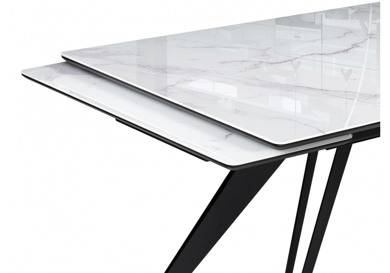 Стол стеклянный, Дарвин 140(200)х80 белый мрамор / черный