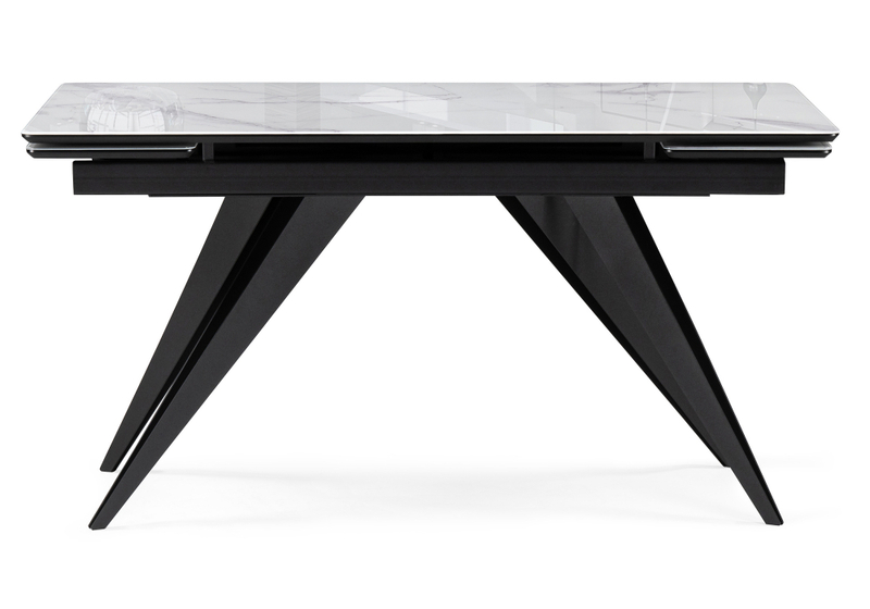 Стол стеклянный, Дарвин 140(200)х80 белый мрамор / черный
