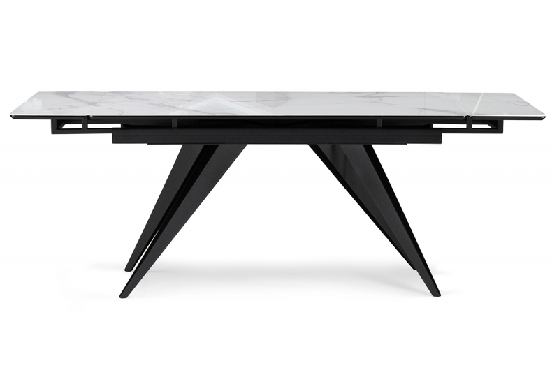 Стол стеклянный, Дарвин 140(200)х80 белый мрамор / черный