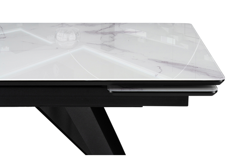 Стол стеклянный, Дарвин 140(200)х80 белый мрамор / черный