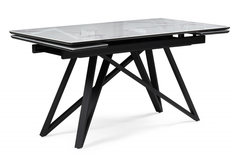Стол стеклянный, Вилсон 140(200)х80 белый мрамор / черный
