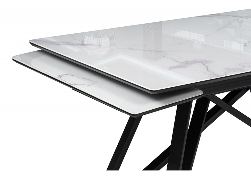 Стол стеклянный, Вилсон 140(200)х80 белый мрамор / черный
