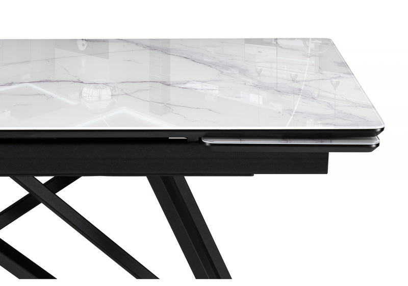 Стол стеклянный, Вилсон 140(200)х80 белый мрамор / черный
