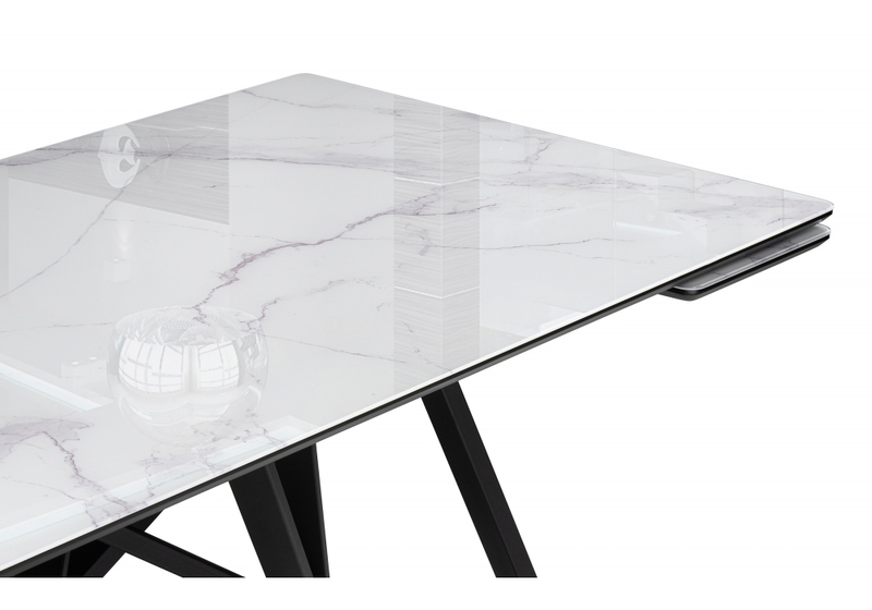 Стол стеклянный, Вилсон 140(200)х80 белый мрамор / черный