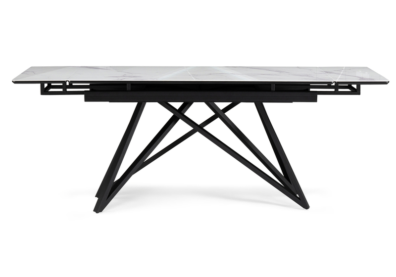 Стол стеклянный, Вилсон 140(200)х80 белый мрамор / черный