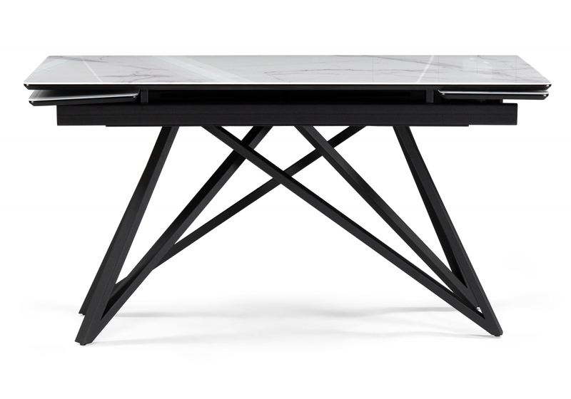 Стол стеклянный, Вилсон 140(200)х80 белый мрамор / черный
