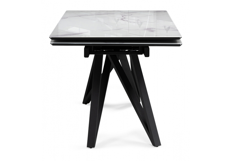 Стол стеклянный, Вилсон 140(200)х80 белый мрамор / черный