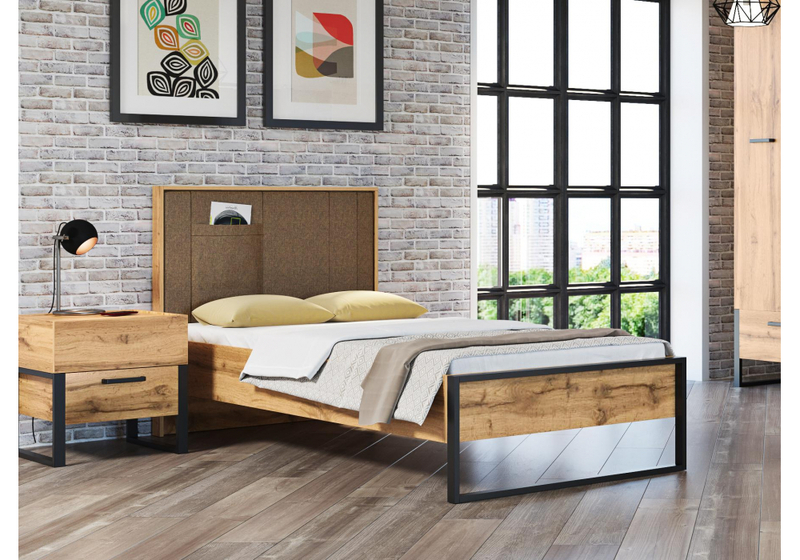 Тумба прикроватная, Iris металл дуб вотан / черный муар